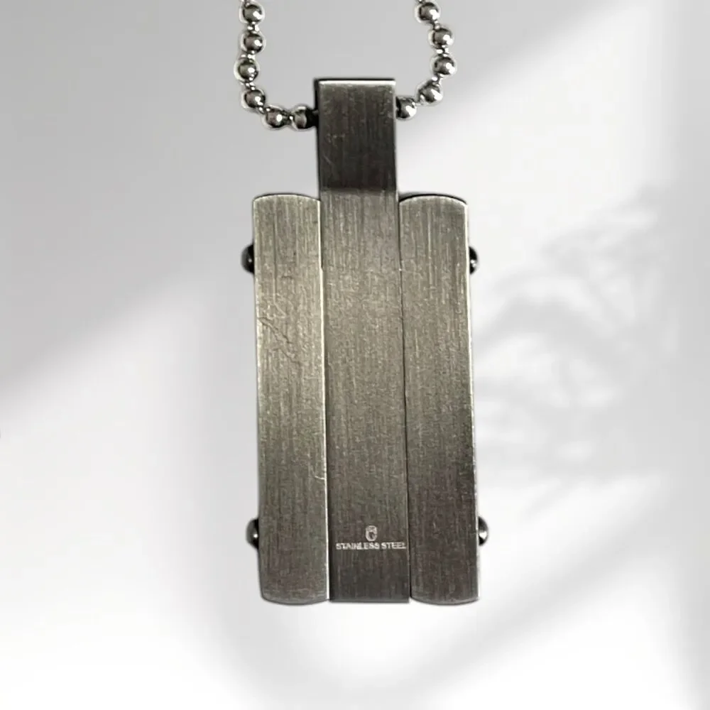 Mens Cross Necklace Dog Tag Chain Gunmetal Stainless Steel Christian Religious